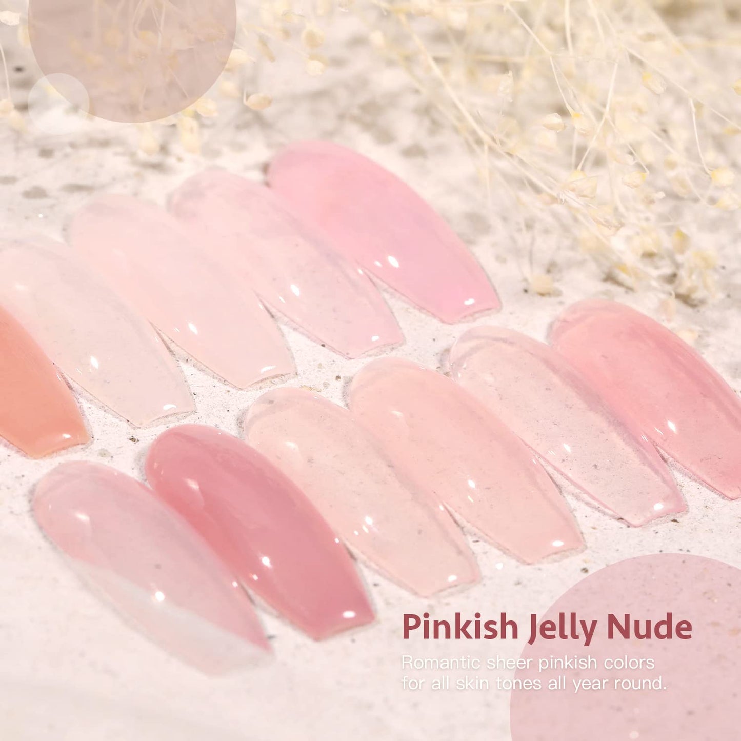 GAOY Jelly Nude Pink Gel Nail Polish Set – 6 Sheer Colors for Home or Salon