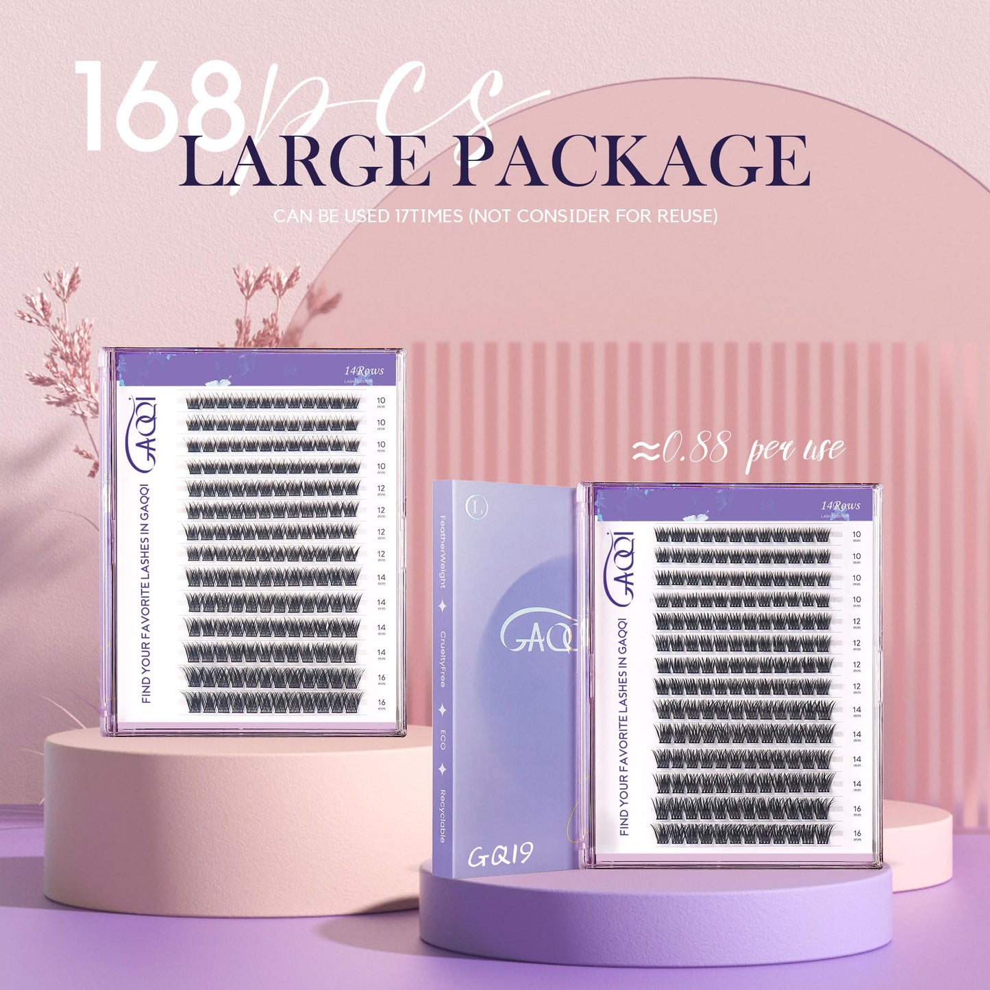 GAQQI Lash Clusters GQ03 C Curl 10mm – 168pcs Wispy Eyelash Extensions