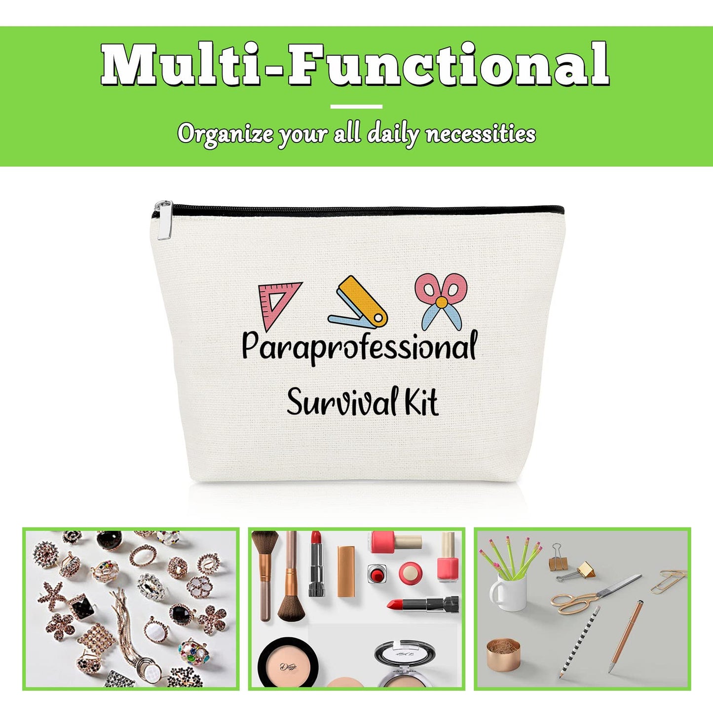 Gevody Paraprofessional Appreciation Gift 3-Pack Makeup Bags | Travel Cosmetic Pouches for Paraeducators