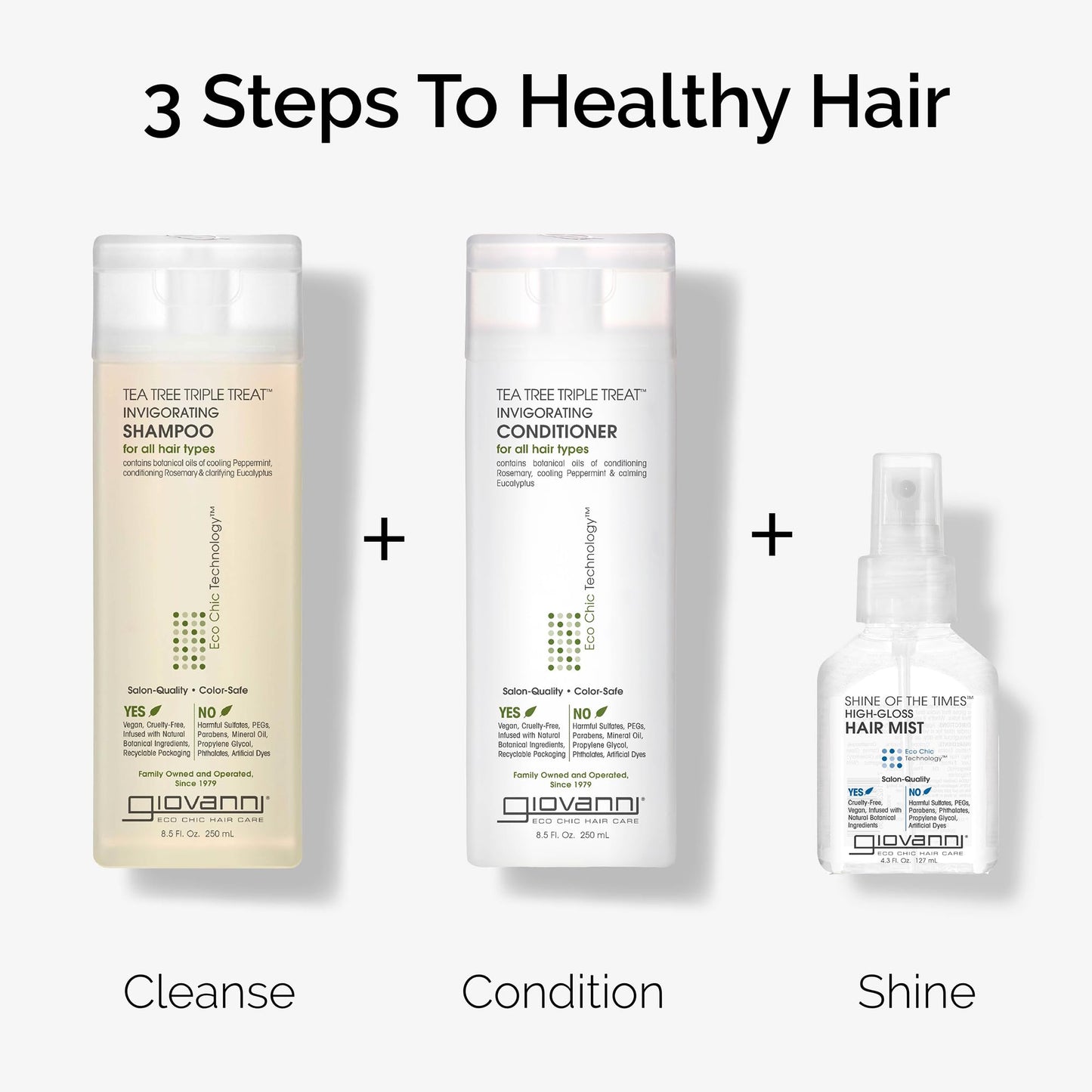 GIOVANNI Tea Tree Triple Threat Invigorating Shampoo & Conditioner Set – Travel Size 2 oz (2 Pack) – Peppermint, Eucalyptus, Rosemary
