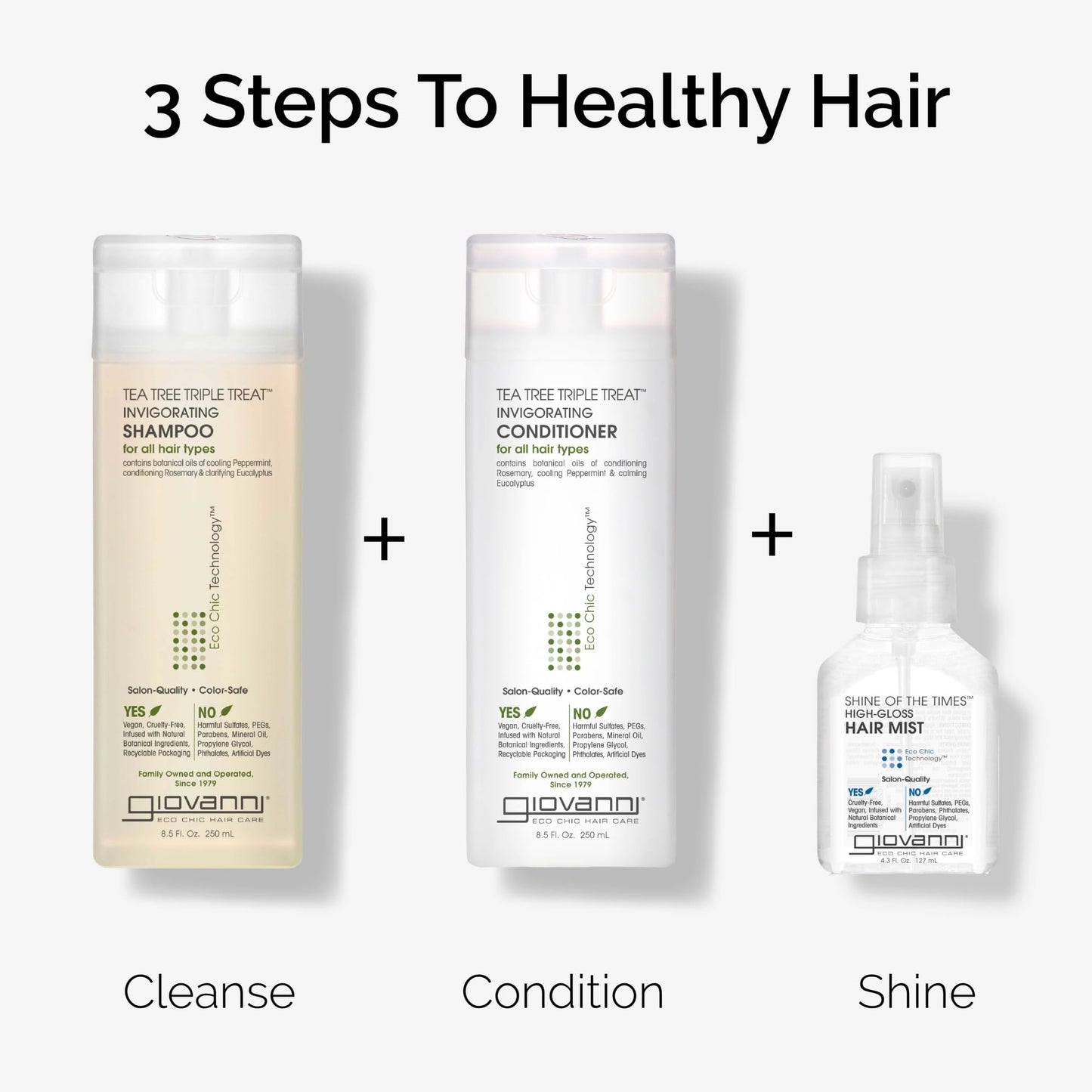 GIOVANNI Tea Tree Triple Treat Invigorating Shampoo & Conditioner Set – Peppermint, Rosemary, Eucalyptus | Vegan & Cruelty-Free