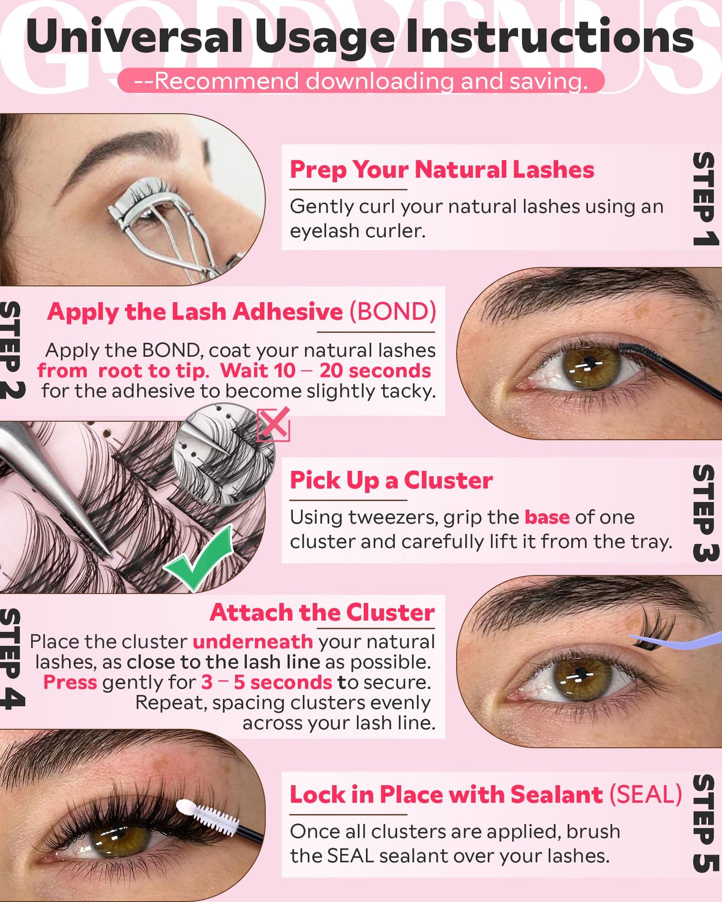 Goddvenus Wispy Lash Clusters Kit - Natural DIY Lashes (180pcs, 10-16mm, C Curl)