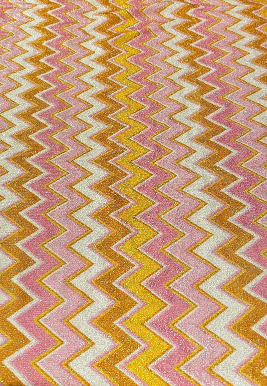 Pink Yellow Zigzag Lurex Fabric with Shine by the Metre