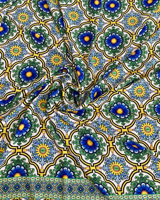 Sicilian Pattern Green Fabric by Metre