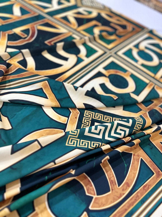 Green Gold Crepe Silky Fabric by Metre