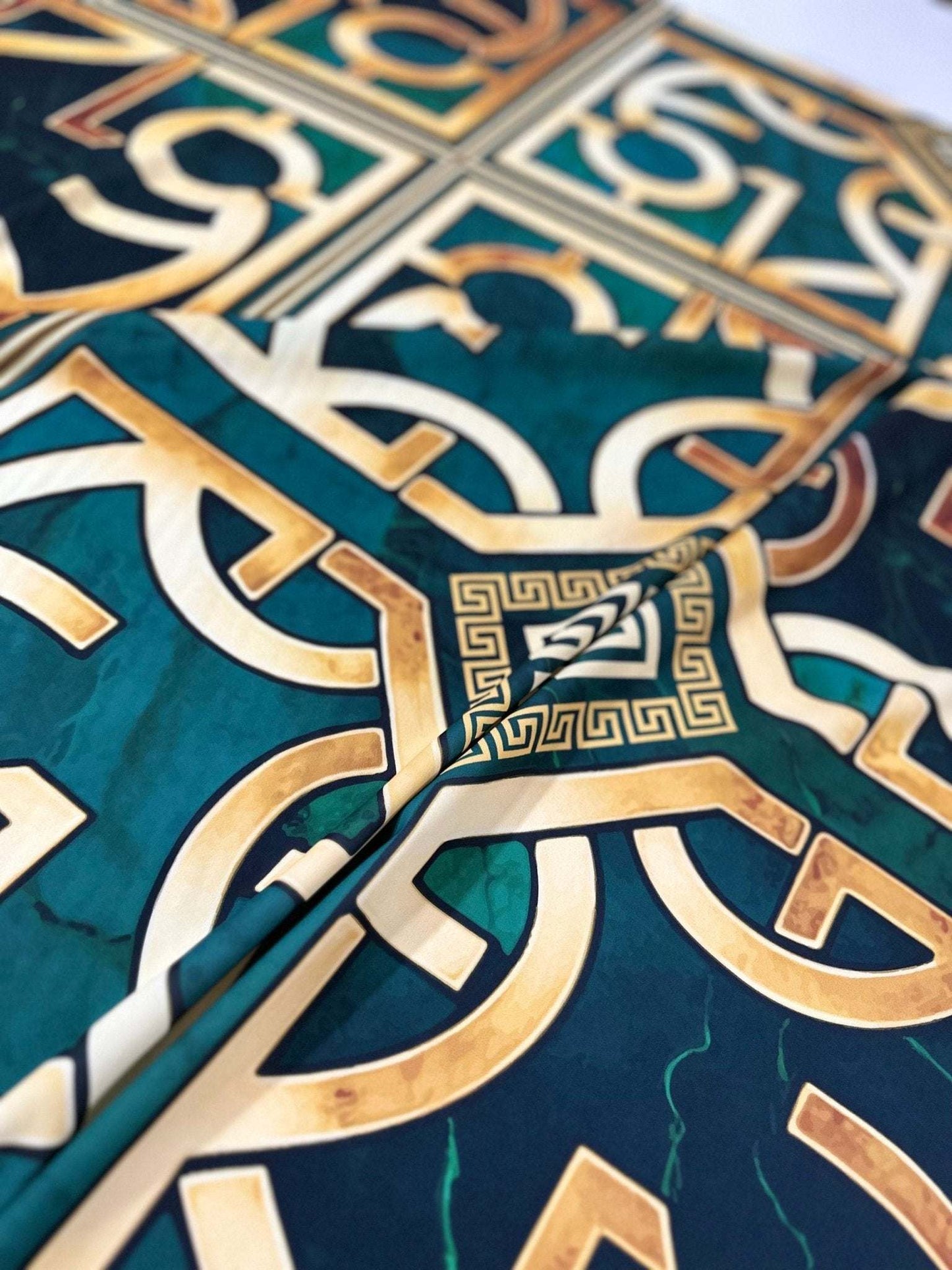 Green Gold Crepe Silky Fabric by Metre
