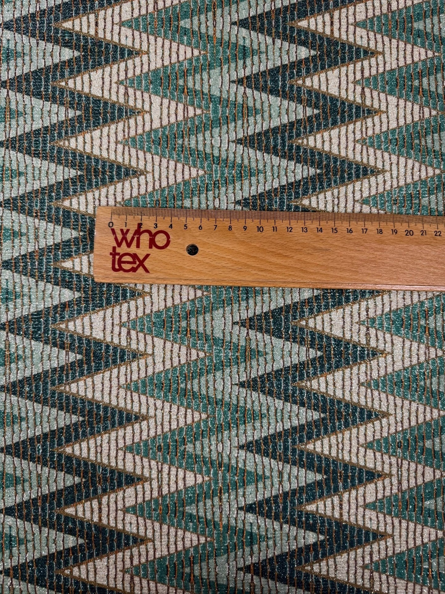 Green Zigzag Pattern Gold Lurex Fabric by the Metre