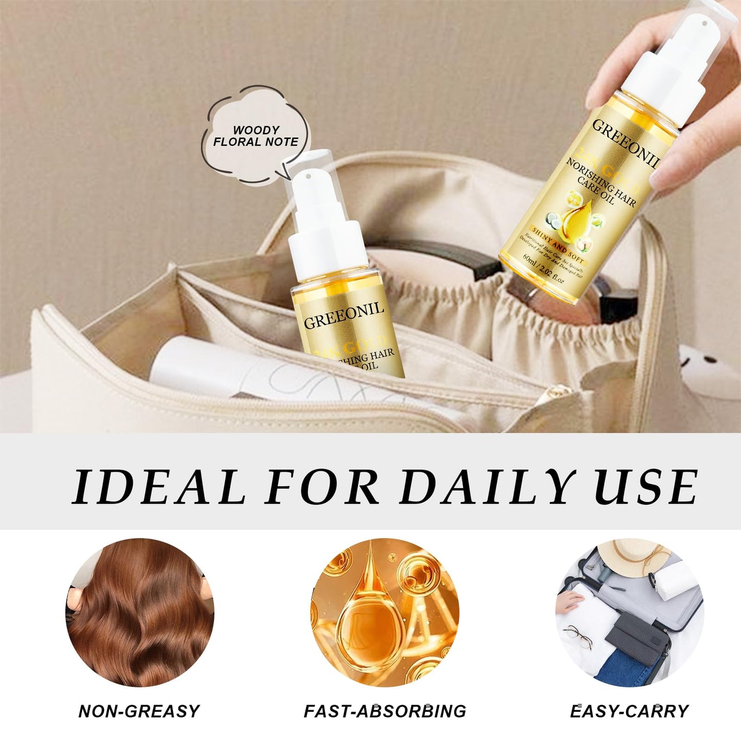 GREEONIL Hair Oil with Argan Oil & Vitamin E | Frizz Control, Shine, Hydration