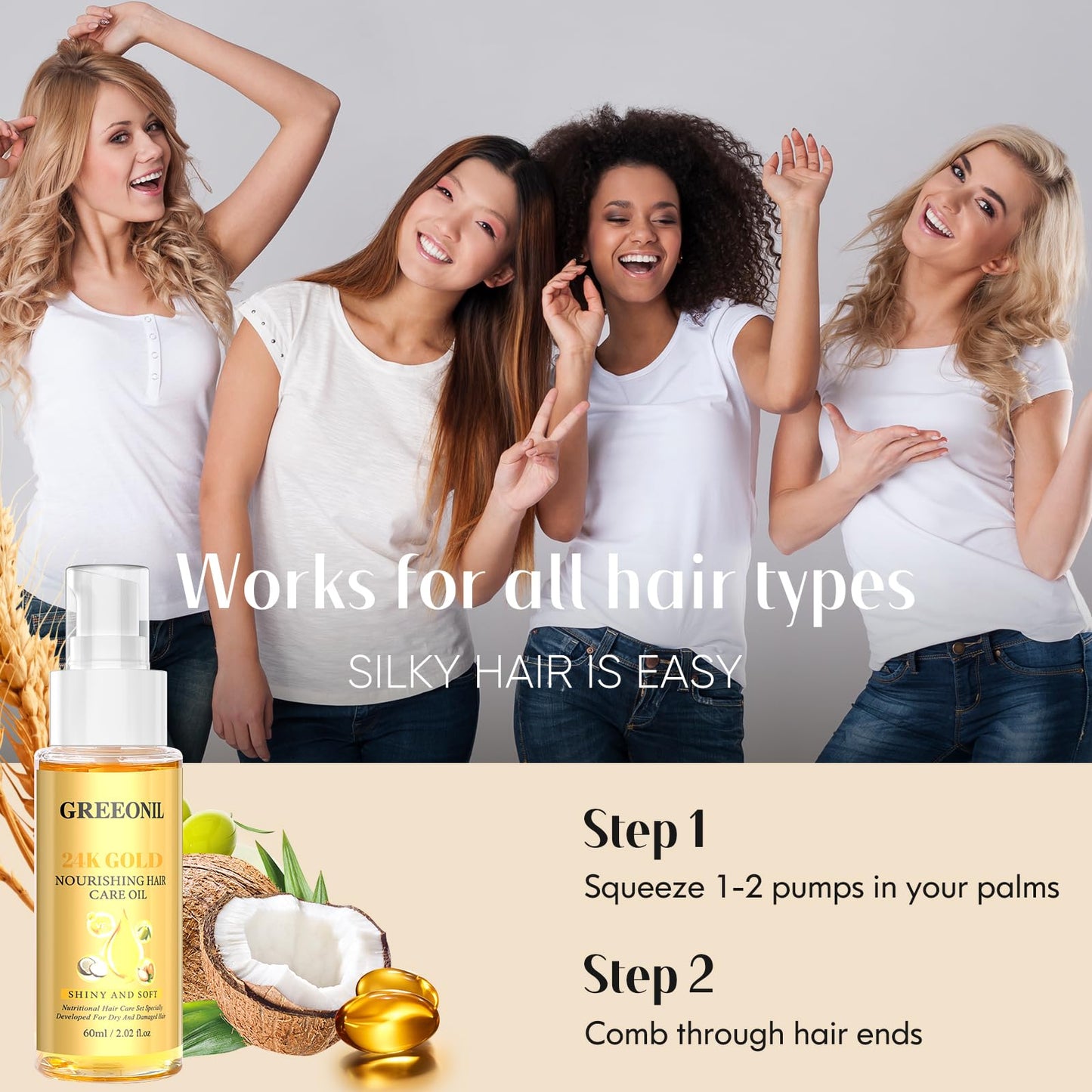 GREEONIL Hair Oil with Argan, Coconut & Olive Oils – Nourish, Smooth Frizz & Shine (2 Pack)