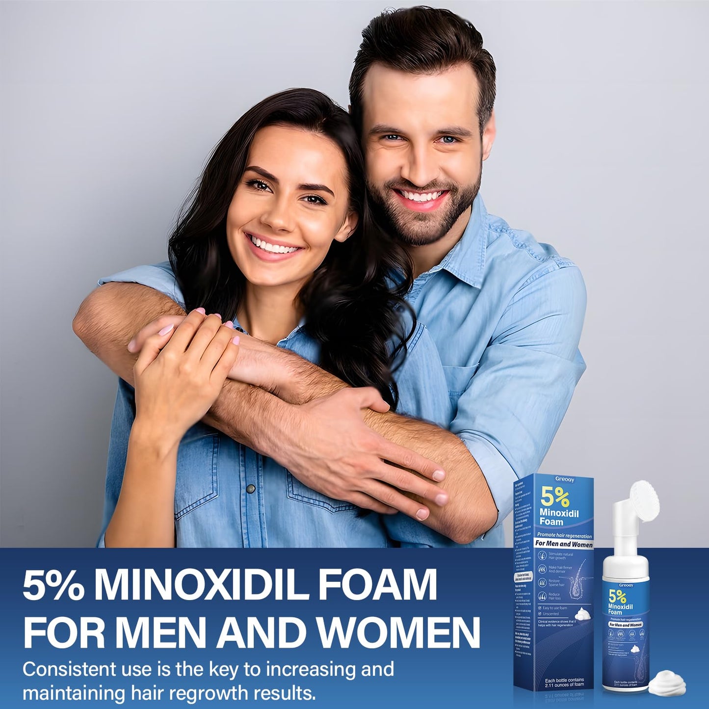 Greoay 5% Minoxidil Hair Growth Foam – 2.11 oz | For Men & Women, Fuller, Thicker Hair