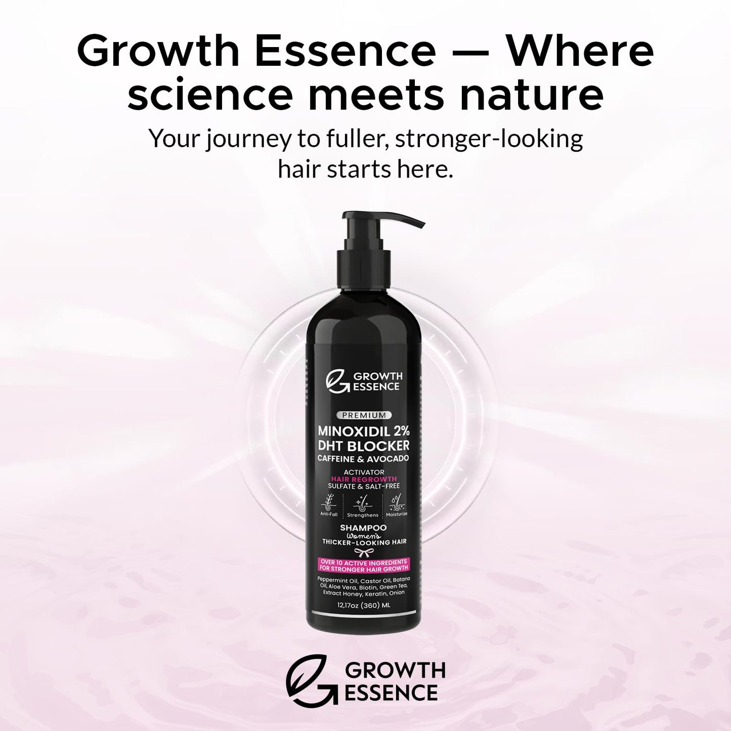Growth Essence Minoxidil Shampoo for Women – 2% Regrowth Formula with Biotin, Caffeine & DHT Blockers