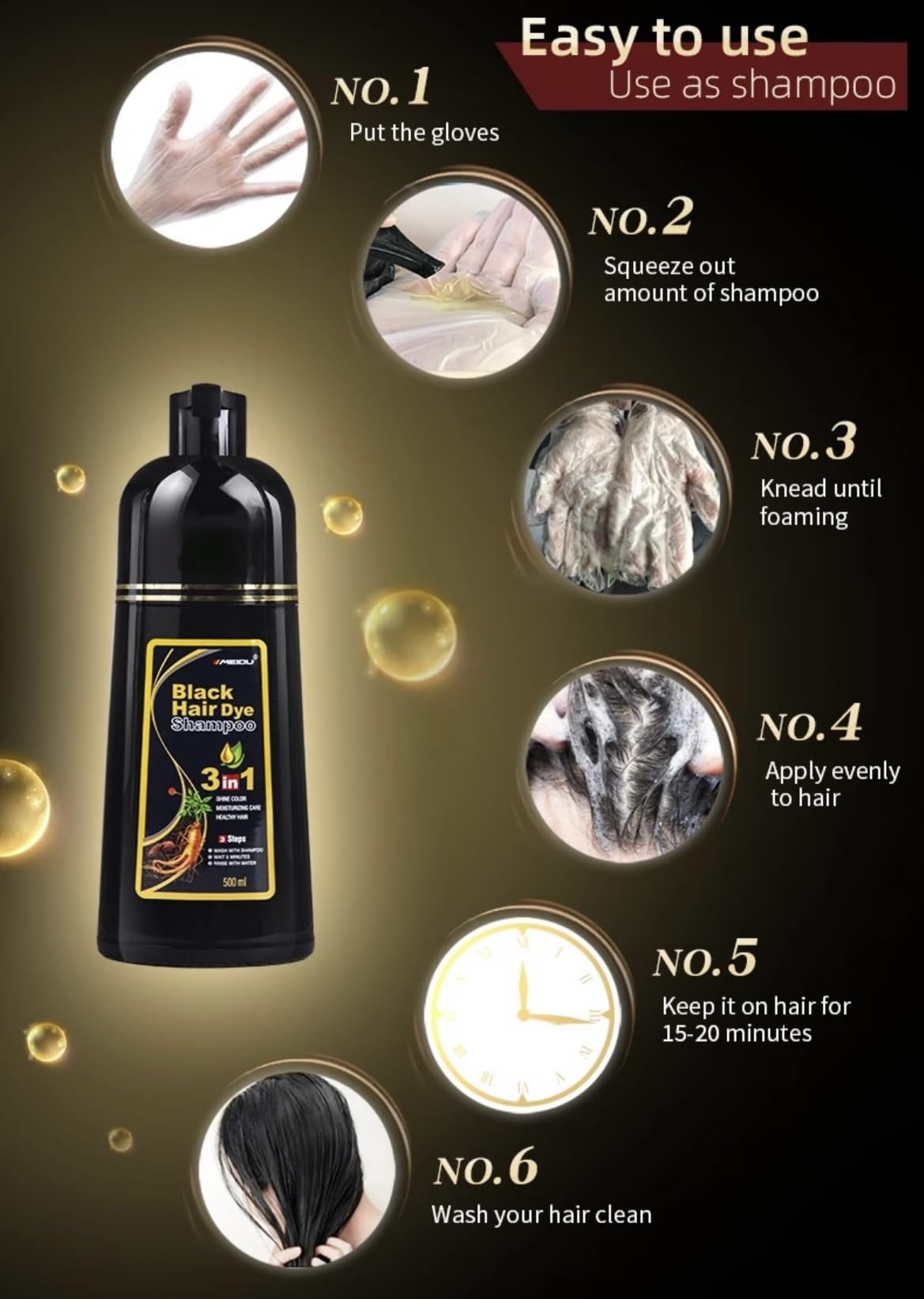 Hair Dye Color Shampoo – 7 Colors Available, 500mL Each (Purple) | Instant 5-Minute Color