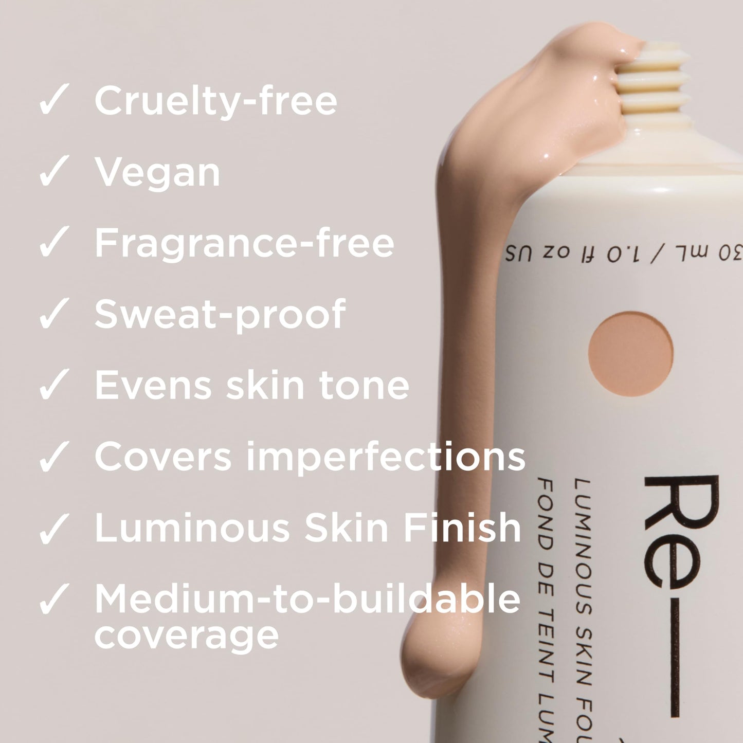 HALEYS Re-form Luminous Skin Foundation — Vegan, Cruelty-Free, Buildable Coverage, Oil-Free, All-Day Wear