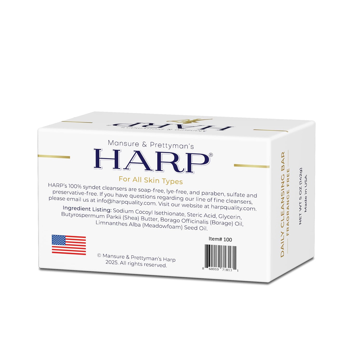 HARP Fragrance-Free Body Wash Bar | pH 5.0–6.0 Syndet, No Lye, Non-Comedogenic, 5oz