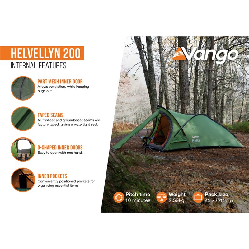 Vango Helvellyn 200 Backpacking Tent 2025 Version - Green