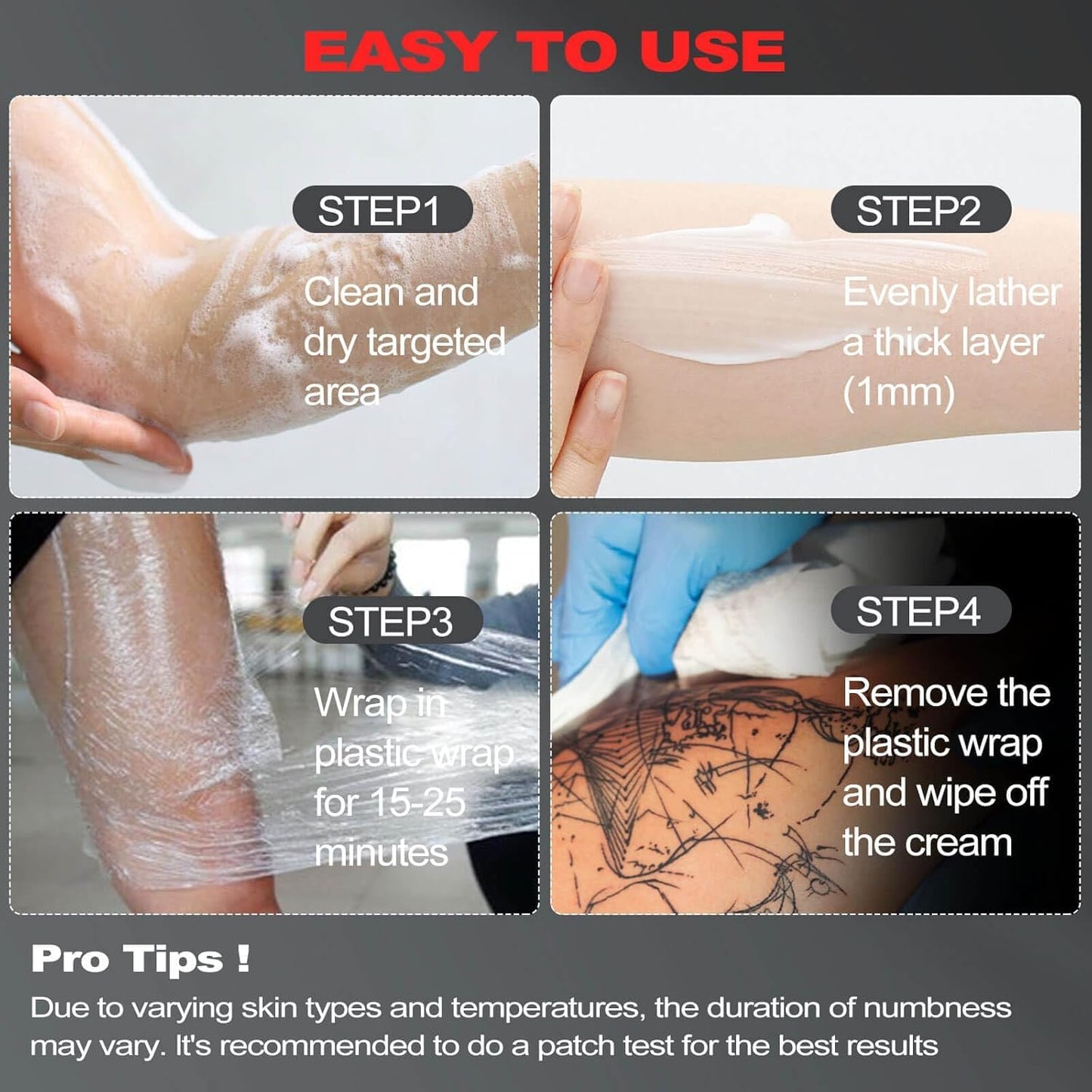 HIEKERS 8 Hours Maximum Strength Numbing Cream for Tattoos - Extra Strength Pain Relief (2oz / 60ml)