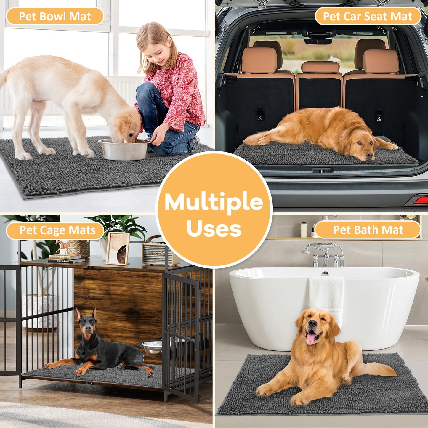 HOMEK Absorbent Dog Door Mat – 60 x 24 in Chenille Entryway Mud Mat, Non-Slip & Washable