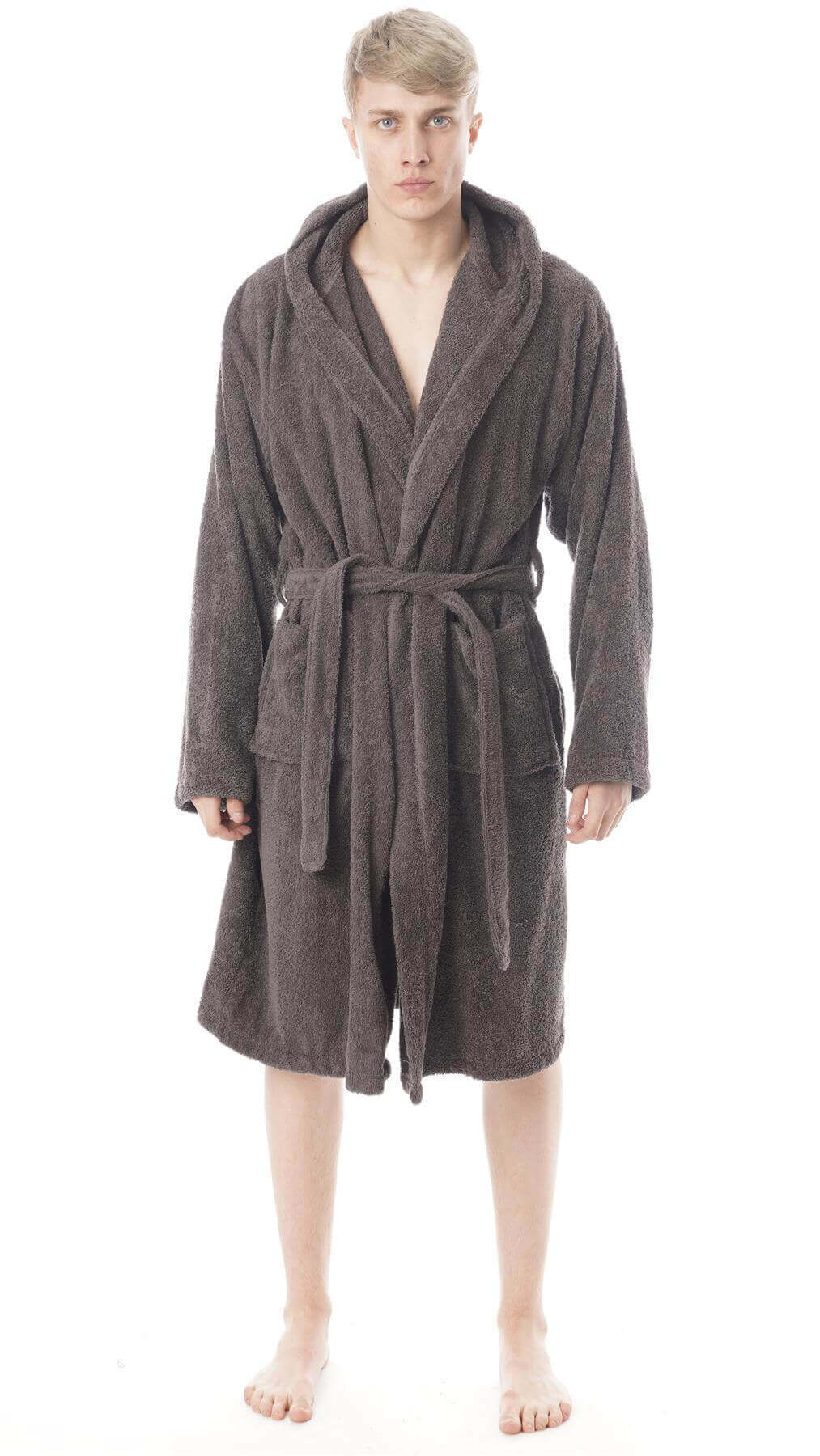 Hooded Mens Bathrobe Super Soft Terry Towelling Ultra Absorbing Flannel Black Navy Charcoal Long Pile Ideal for Shower Spa Home Gym Hotel by Daisy Dreamer