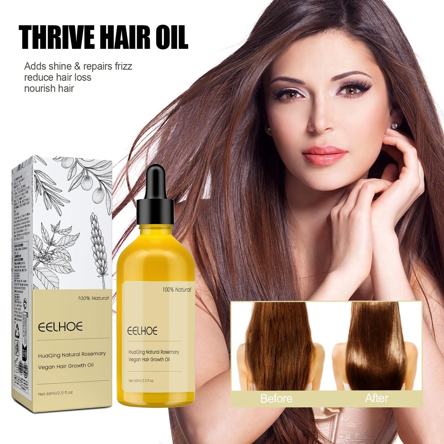HuaQing 180 ml Rosemary Hair Growth Oil – Natural Organic Hair Oil for Damaged & Thin Hair (3-Piece Set)