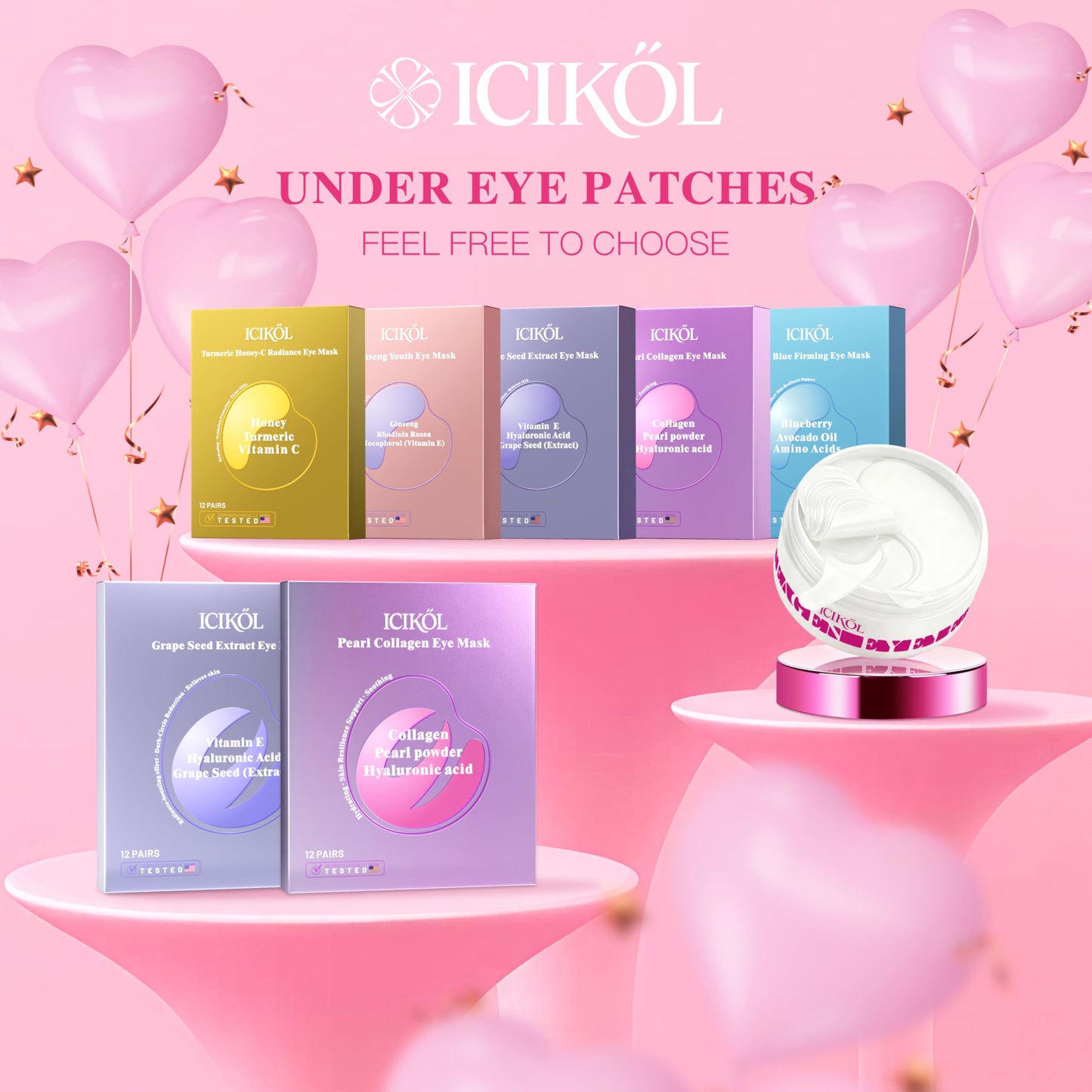 ICIKOL Collagen Under Eye Patches with Turmeric – Hydrating Undereye Mask (12 Pairs)
