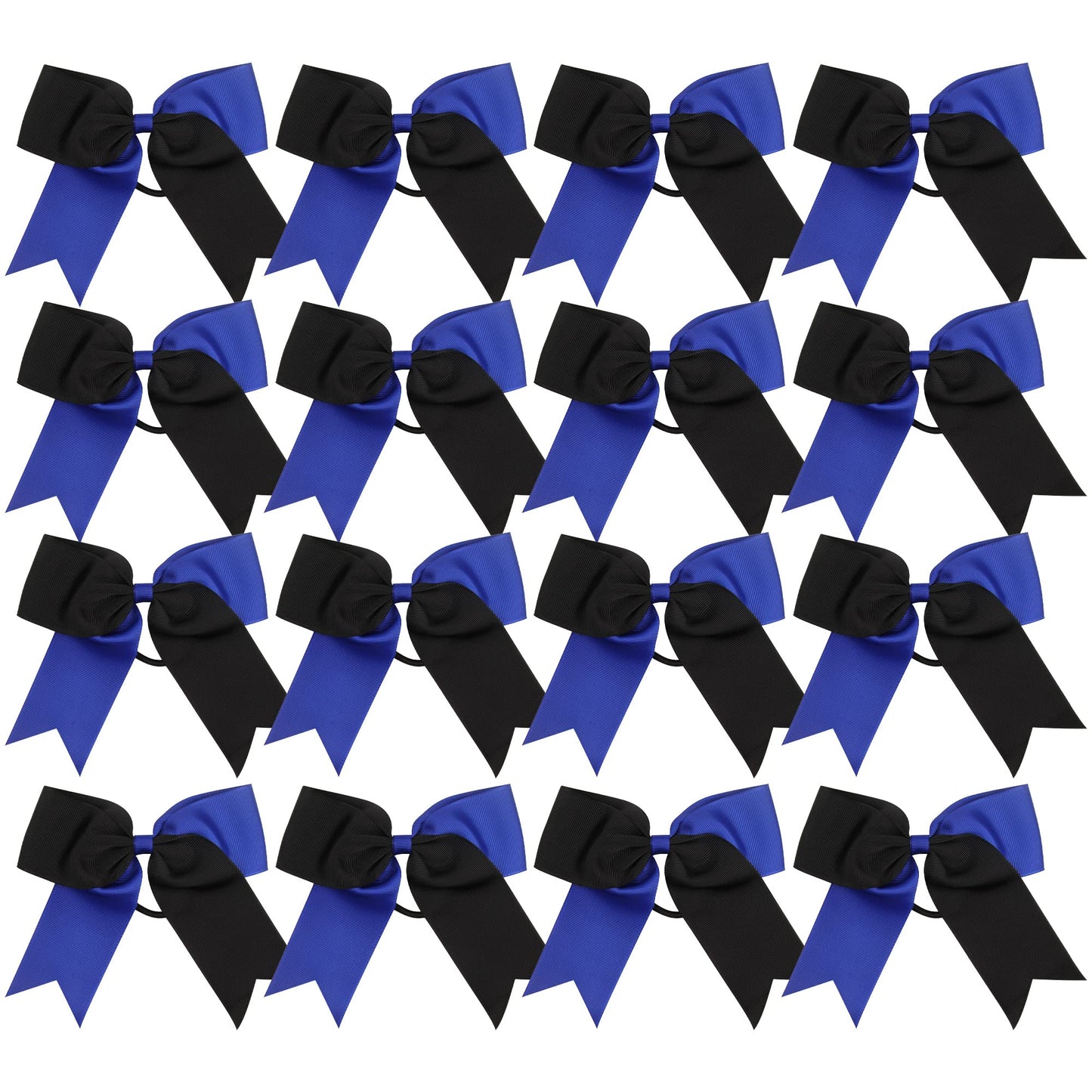 ICObuty Cheer Bows 6-Inch Ponytail Holder – 16 Pcs in Black & Royal Blue