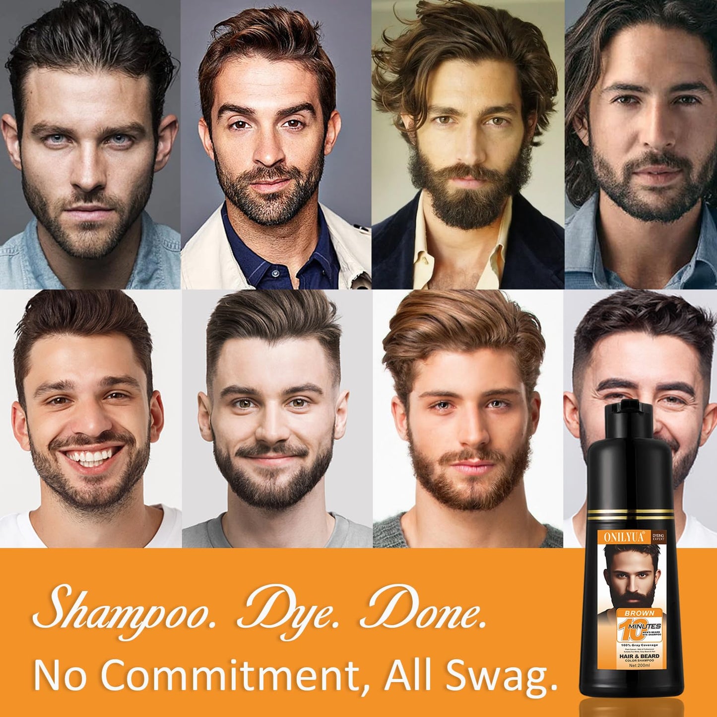 iemokoda Men's Beard & Hair Dye Shampoo - Dark Brown | 3-in-1 Dye, Shampoo & Conditioner | 6.8 oz