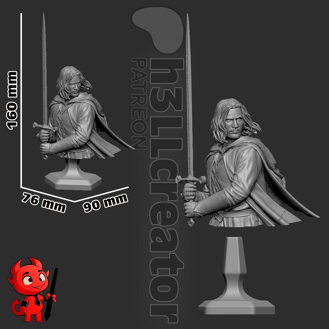 Aaragorn from The Lord of the Rings (fan art) | Full Model or Bust | Miniature scale 1:12 | h3LL Creator | DIY Model Kit