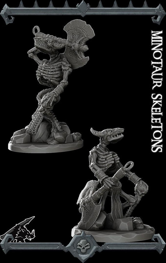 Minotaur Skeletons - Set of 2 | Undead Collection | Rocket Pig Games | Miniatures for tabletop games. 28mm to 32mm Resin for RPG, D&D, TTRPG
