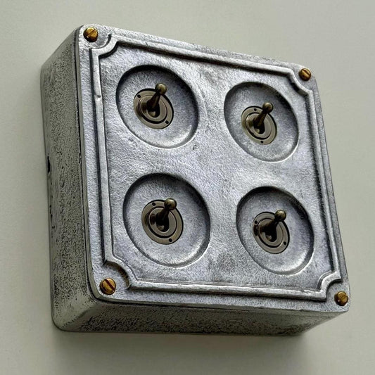 4 Gang 2 Way Solid Cast Metal Conduit Light Toggle Switch | Industrial Surface Mounted