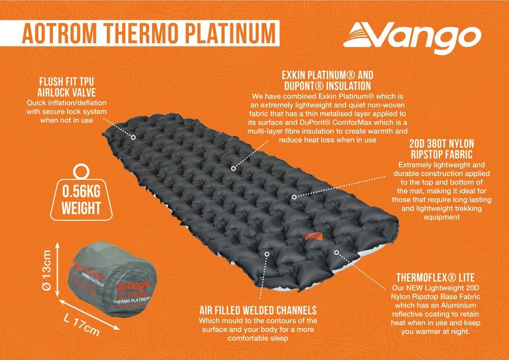 Vango Aotrom 5cm Thermo Platinum Lightweight Sleeping Mat - Astro Grey