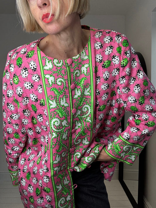 Unique lady bug collarless jacket