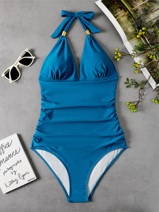 Women's Plunge Halter One-piece Swimsuit