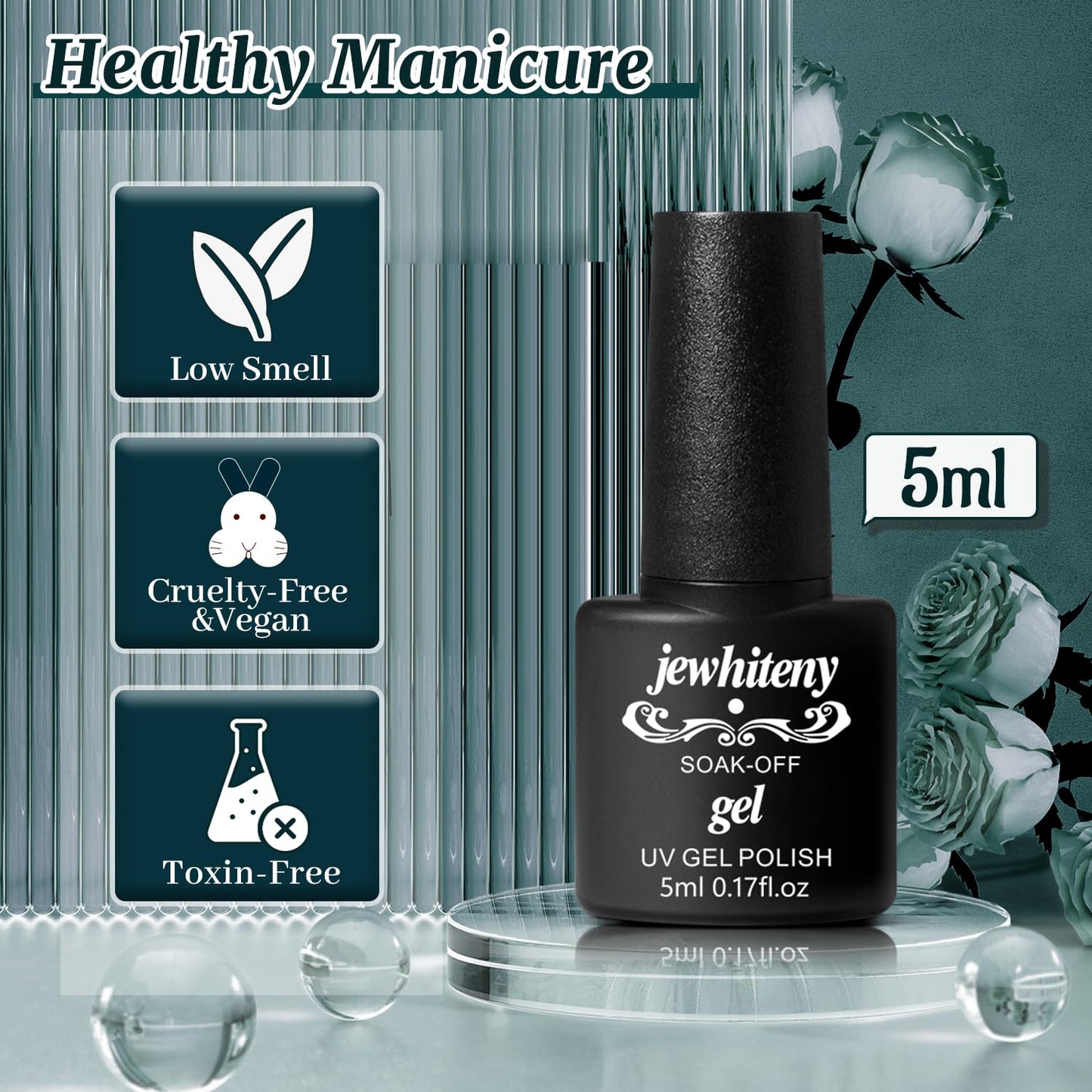 JEWHITENY 45-Pcs Gel Nail Polish Kit – Soak-Off Gel, 40 Colors + Base & Top Coats, Gift for Women