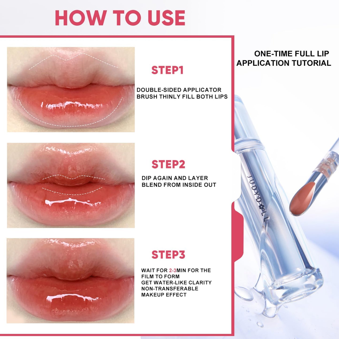 JUDYDOLL Ice Watery Lip Gloss #10 Juiced Berry – Non-Sticky, Long-Lasting Lip Color with Hyaluronic Acid & Collagen