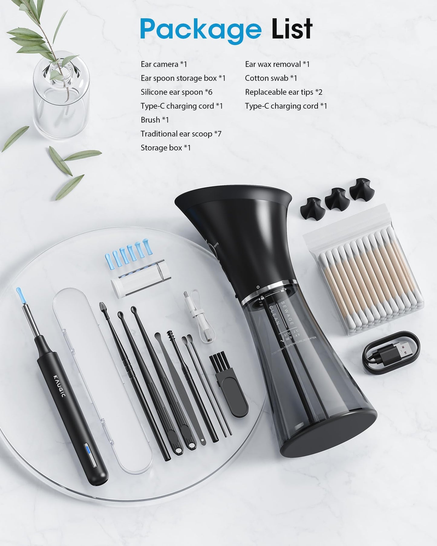 KAUGIC Ear Wax Removal Kit with Camera – Safe, Visual Ear Cleaning