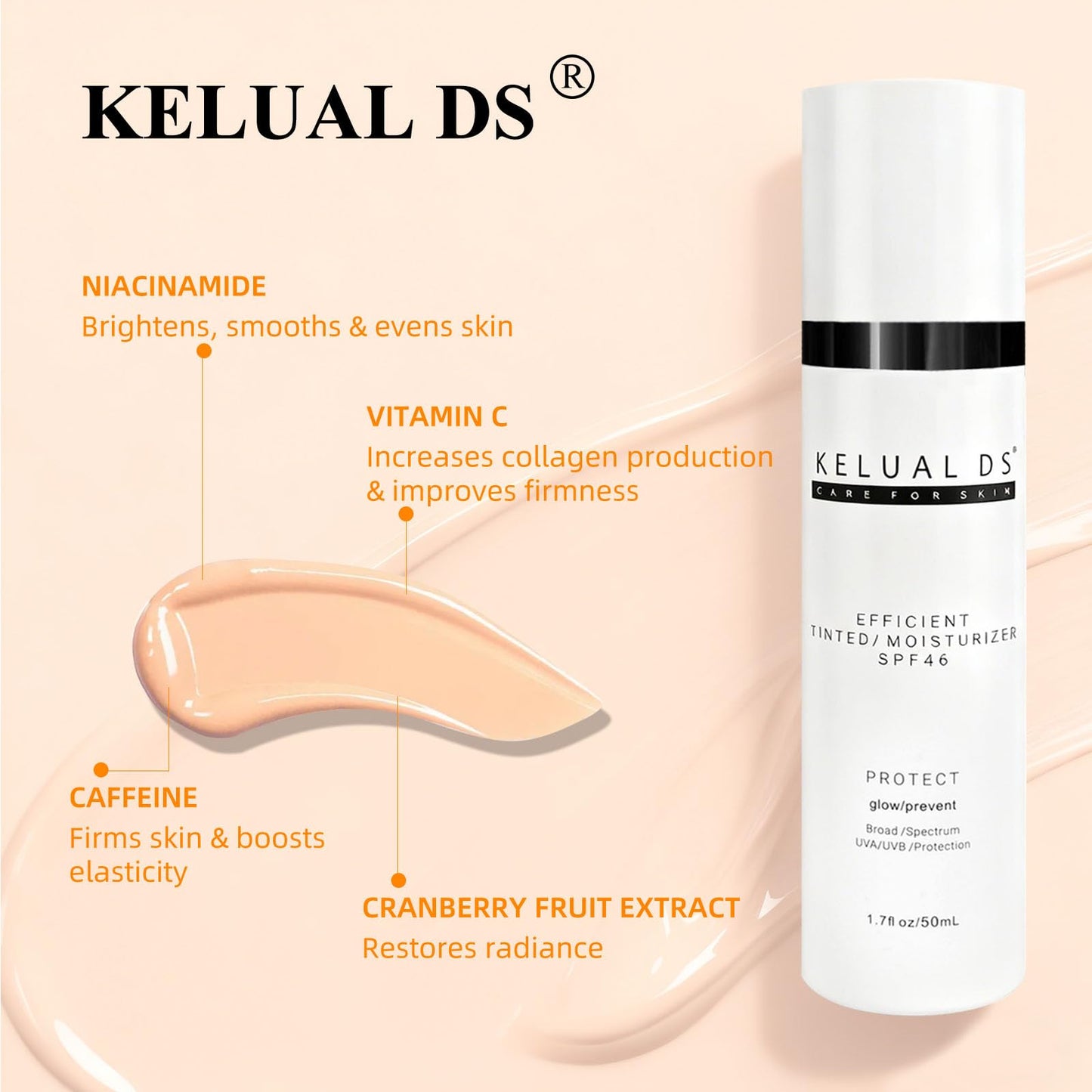 KELUAL DS Anti-Aging Tinted Moisturizer SPF 46 | Sheer Hydrating Sunscreen & Tint