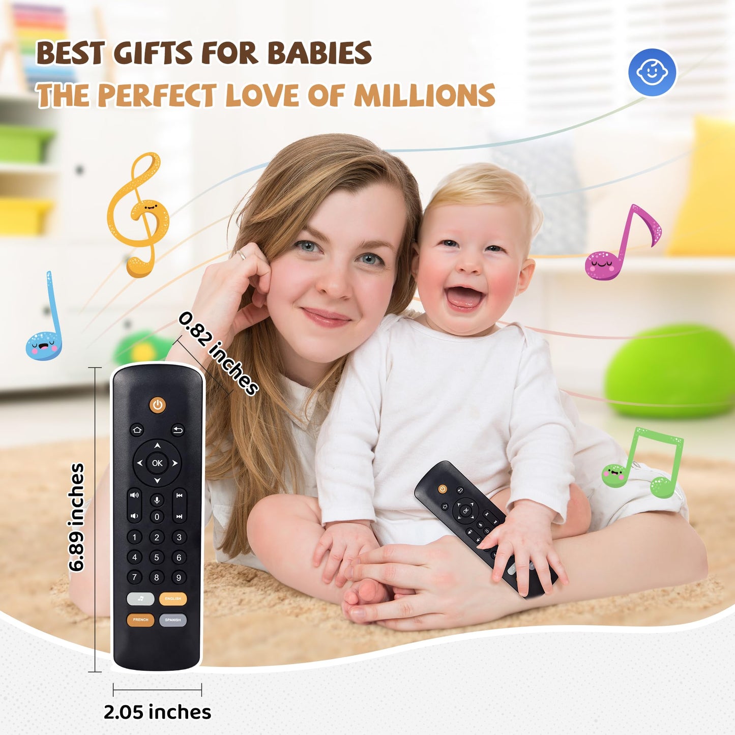 KIRALUMI Baby TV Remote Toy — 3-Language Lights & Sounds for 6-18 Months