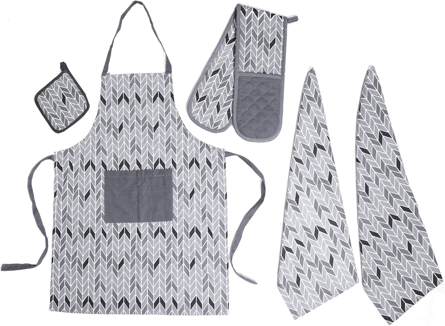 Kitchen Sets Apron Double Oven Gloves Towel Set Heat Resistant Oven Mitts Pot Holder for Home Kitchen Baking and Cooking Pack of 5 by OLIVIA ROCCO