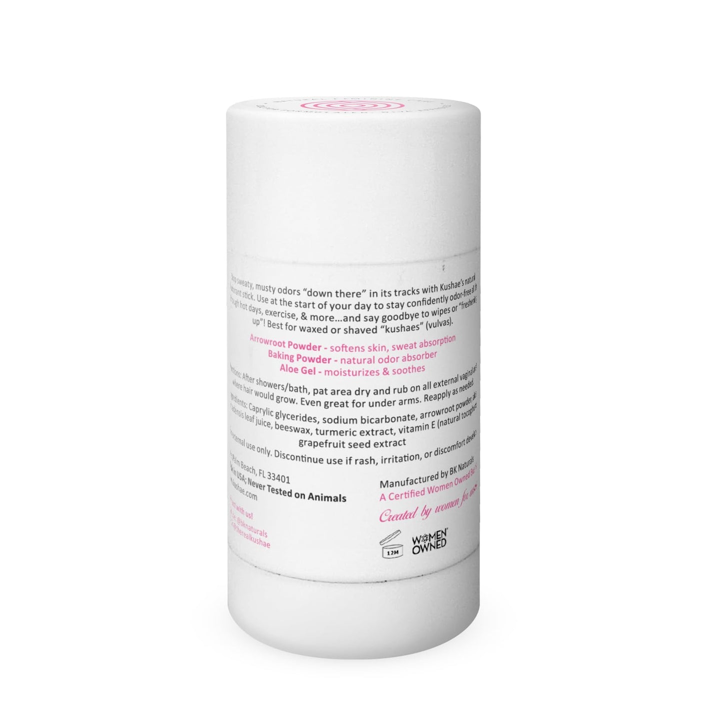 Kushae Natural Feminine Deodorant Stick for Women – Aluminum-Free, Unscented, 2 oz