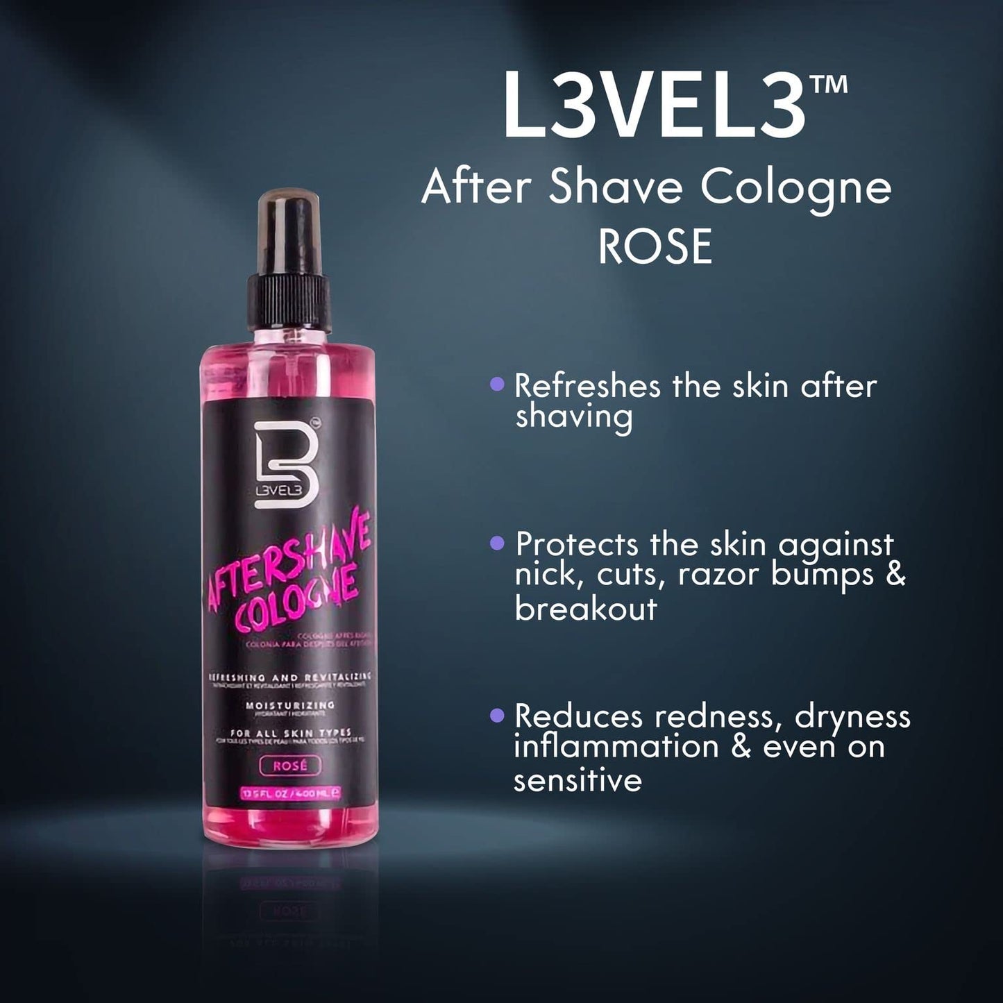 L3 Level 3 After Shave Spray – Softens Skin, Refreshes, Styling Powder Included (Rose)