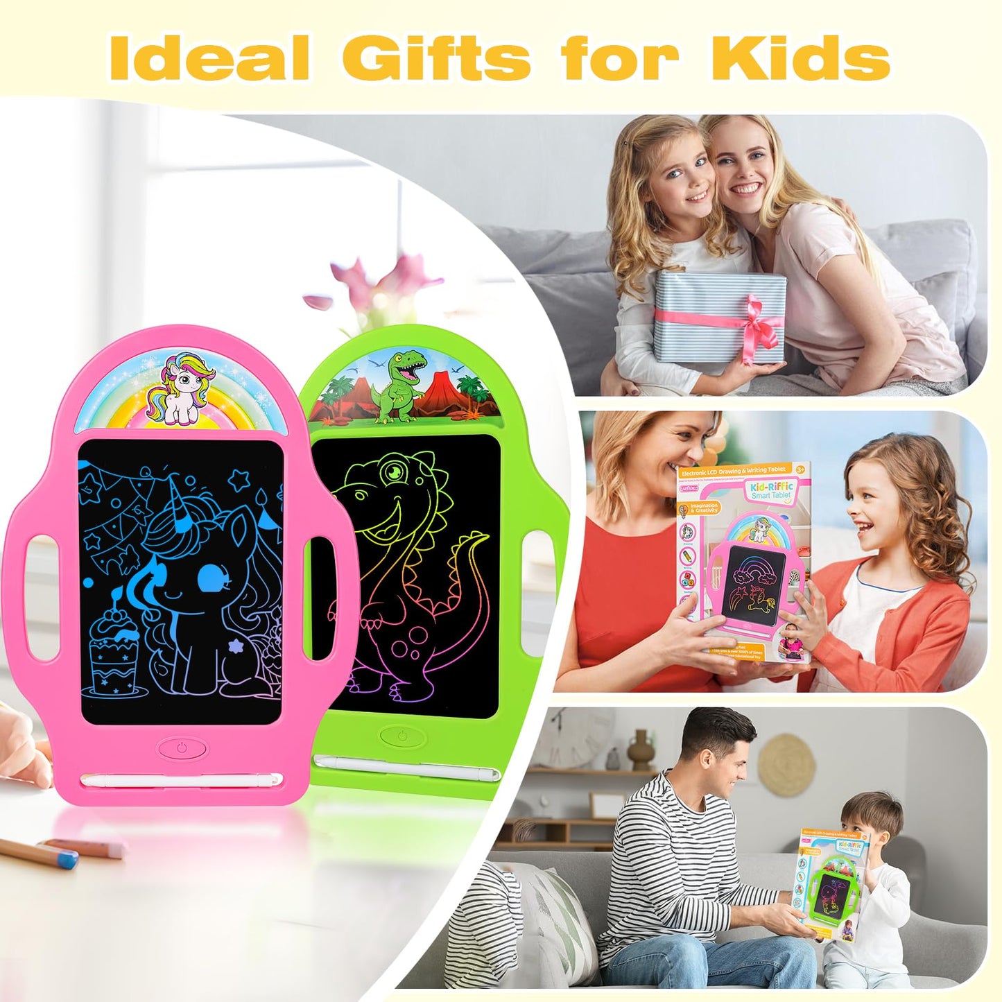 LAEBUILD LCD Writing Tablet for Kids 2 Pack – Dinosaur & Unicorn Doodle Boards (Ages 2-6)