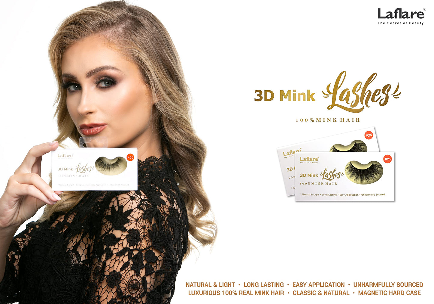 Laflare 3D Real Mink Eyelashes K21 – Handmade, Lightweight & Natural