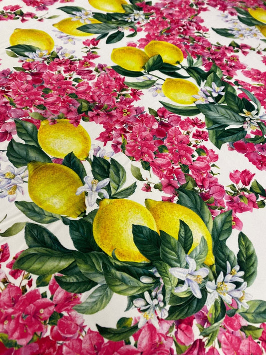 Lemon Pink Floral Fabric Sold by Metre