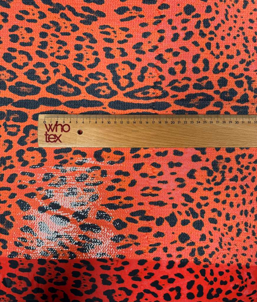 Red Leopard Ombre Sequin Fabric for Fashion Sewing