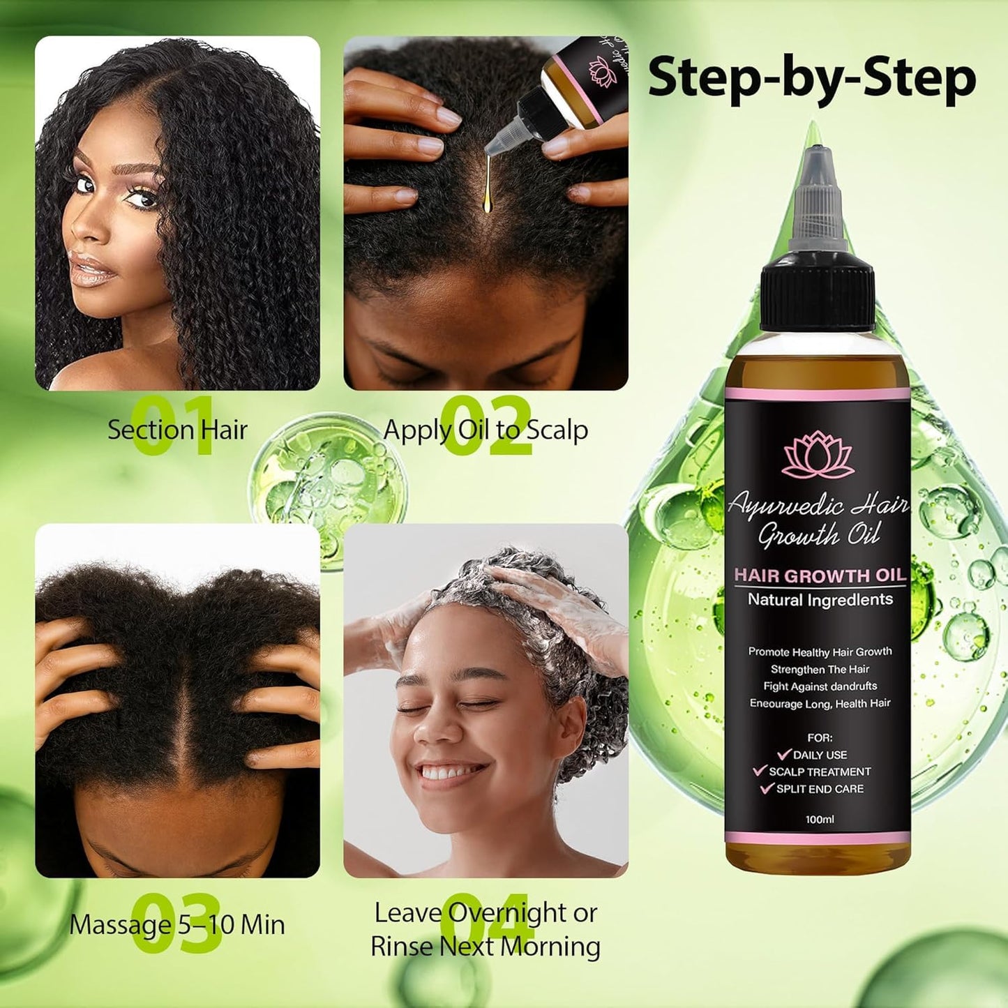 Lifewitqueenp Hair Growth Oil – Ayurvedic Scalp Oil for All Hair Types, Lightweight Herbal Formula