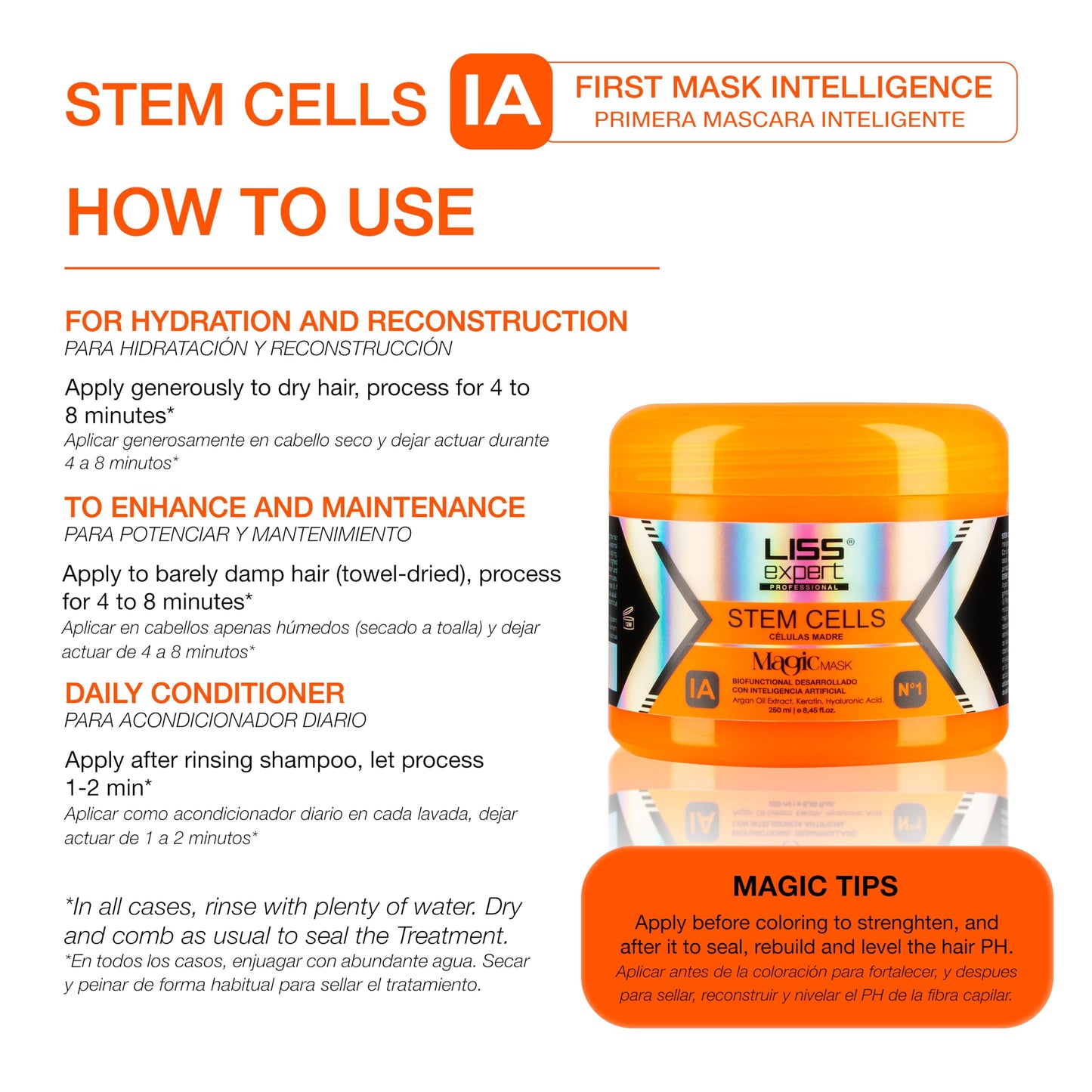 Liss Expert Stem Cells Smoothing Treatment & Magic AI Mask Set – 8.45 oz Each | Hyaluronic Acid, Collagen, Argan Oil & Keratin