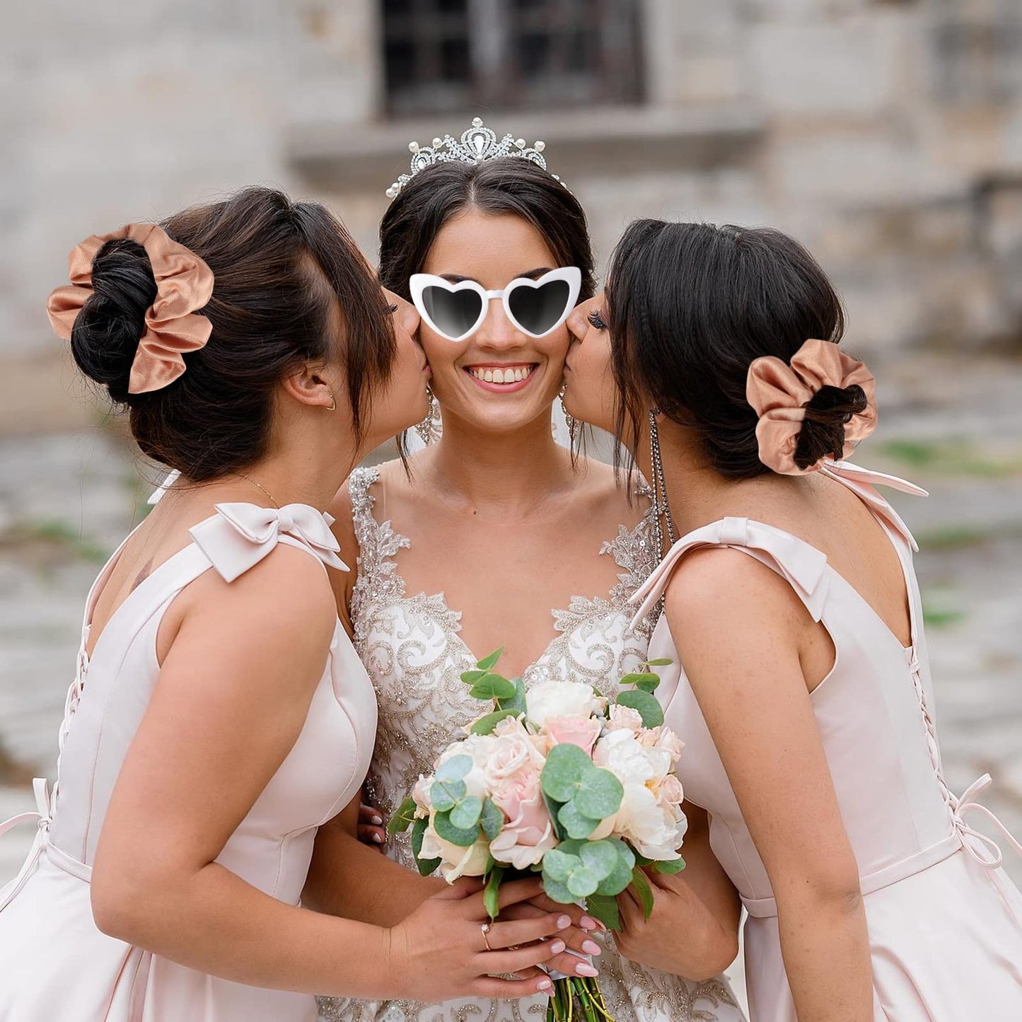 Loanzeg Bridesmaid Scrunchies & Hair Clips Set – 12-Piece Bridal Party Gifts (Pink)