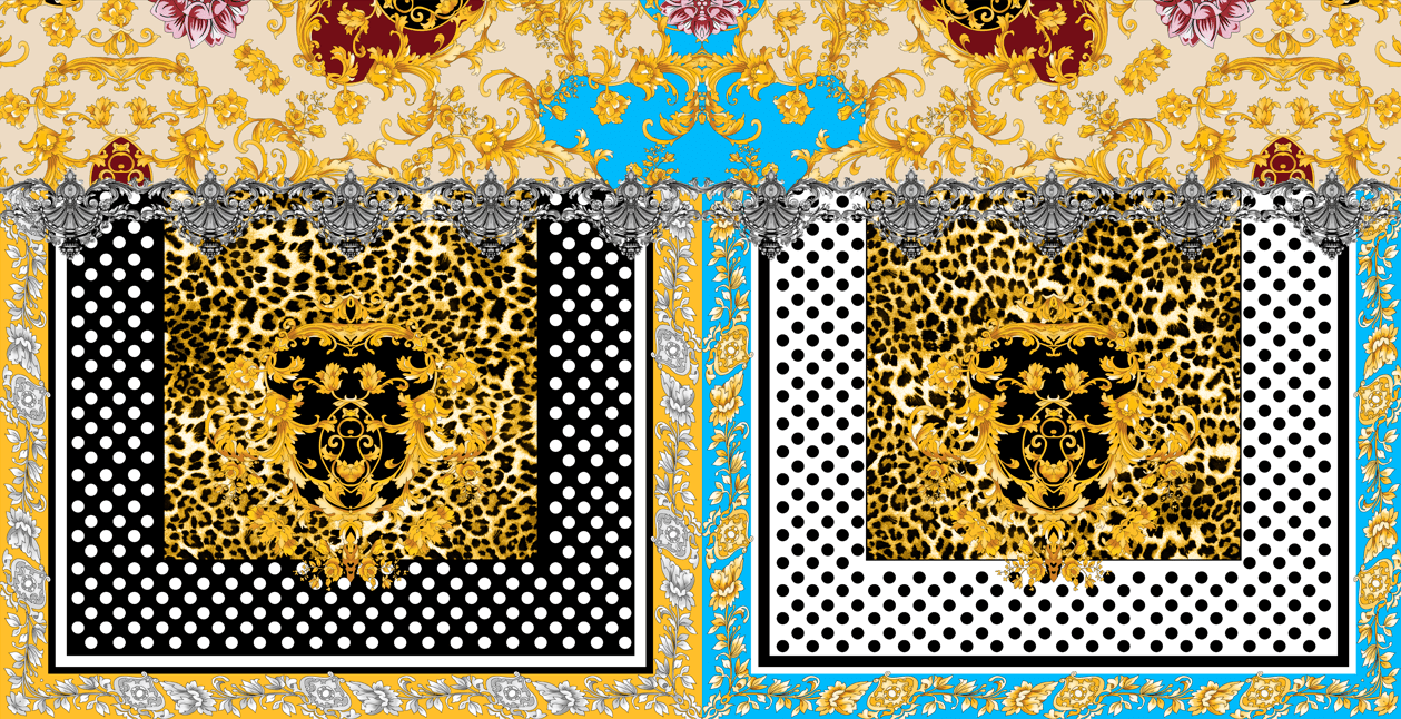 Luxury Baroque Leopard Print Fabric with Polka Dots by Metre