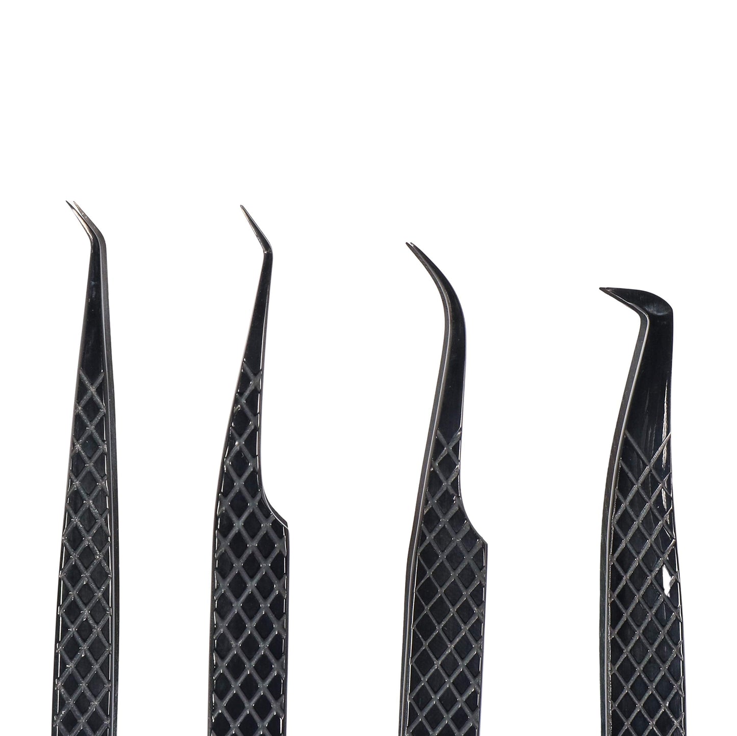 M LASH Tweezers for Eyelash Extensions – 4-Piece Set with Fiber Tip, Japanese Steel, Diamond Grip