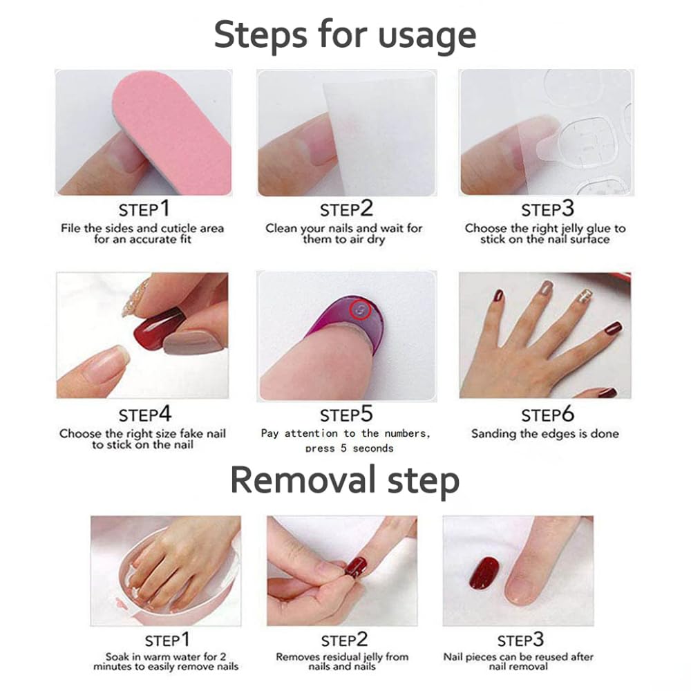 MAGLFELL Press On Nails - Medium Almond Shape Handmade Nails with Thick Acrylic & Multi-Layer Gel (Size M)